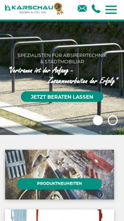 Vorschau der mobilen Webseite www.karschau.de, Karschau - Großhandel für Verkehrs- und Werbetechnik