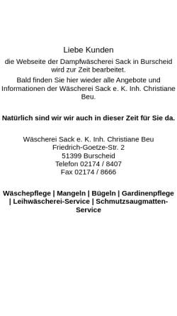 Vorschau der mobilen Webseite waschsack.de, Dampfwäscherei Claus Sack