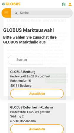 Vorschau der mobilen Webseite www.globus.de, Globus - Handelsgruppe RHG Kaiser + Kellermann oHG