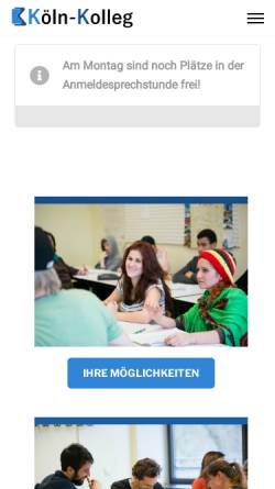 Vorschau der mobilen Webseite www.koeln-kolleg.de, Köln-Kolleg