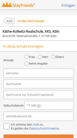 Vorschau der mobilen Webseite kk86.de, Käthe Kollwitz Realschule Köln Höhenberg/Brück 1980-1986 Suchliste