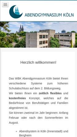 Vorschau der mobilen Webseite www.abendgymnasium-koeln.de, Abendgymnasium der Stadt Köln / Weiterbillungs-Kolleg
