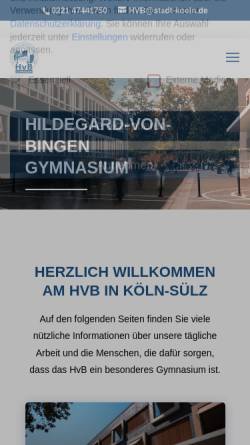 Vorschau der mobilen Webseite www.hvb-gymnasium.de, Hildegard-von-Bingen-Gymnasium