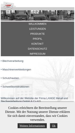 Vorschau der mobilen Webseite www.lange-detmold.de, Lange Metall und Blechverarbeitung GmbH & Co. KG
