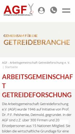 Vorschau der mobilen Webseite www.agfdt.de, Arbeitsgemeinschaft Getreideforschung e.V.