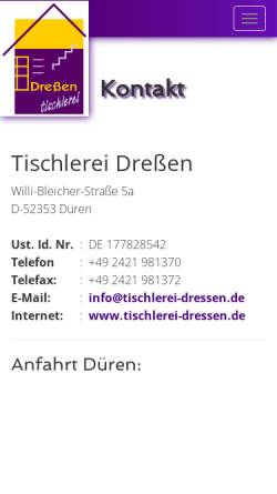 Vorschau der mobilen Webseite www.tischlerei-dressen.de, Tischlerei Dreßen