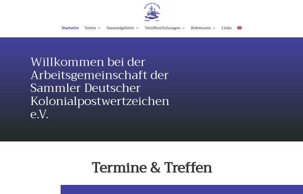 Vorschau von www.ag-deutsche-kolonien.de, Arbeitsgemeinschaft der Sammler deutscher Kolonialpostwertzeichen