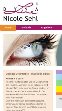Vorschau der mobilen Webseite www.dynaline.de, DynaLine - Organisation im Büro; Nicole Sehl & Günther Rolf Sehl GbR