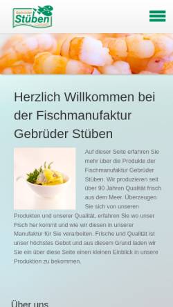 Vorschau der mobilen Webseite www.stueben-online.de, Räucherfischfeinkost Gebrüder Stüben, Peter Witting