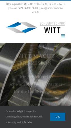 Vorschau der mobilen Webseite schleiftechnik-witt.de, Schleiftechnik Rolf Witt