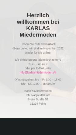 Vorschau der mobilen Webseite www.karlasmiedermoden.de, Karlas Mieder-Moden