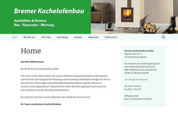 Vorschau von www.bremer-kachelofenbau.de, Bremer Kachelofenbau GmbH