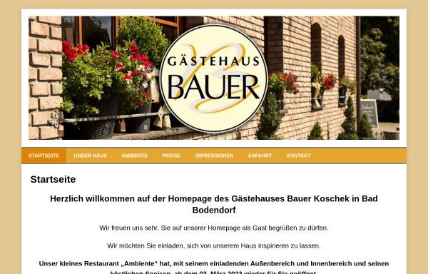 Vorschau von www.gaestehaus-bauer-koschek.de, Gästehaus Bauer