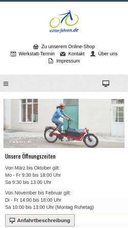 Vorschau der mobilen Webseite leichter-fahren.de, Leichter fahren Elektrorad-Zentrum, Andreas Ciliox