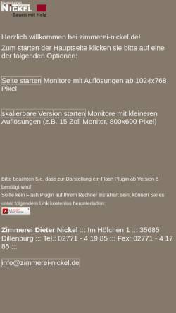 Vorschau der mobilen Webseite www.zimmerei-nickel.de, Zimmerei Dieter Nickel