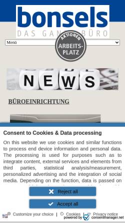 Vorschau der mobilen Webseite www.bonsels.de, Bonsels Bürotechnik