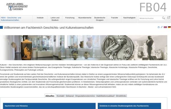 Vorschau von www.uni-giessen.de, Fachbereich 04 Geschichts- und Kulturwissenschaften