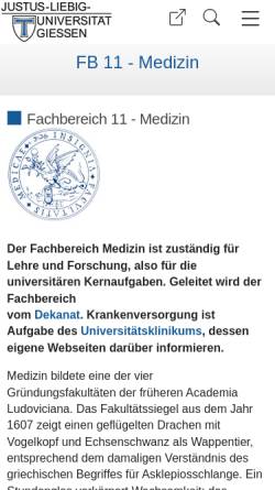 Vorschau der mobilen Webseite www.uni-giessen.de, Fachbereich 11 Medizin