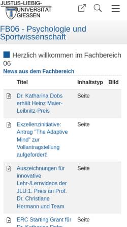 Vorschau der mobilen Webseite www.uni-giessen.de, Fachbereich 06 Psychologie und Sportwissenschaft
