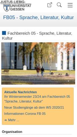 Vorschau der mobilen Webseite www.uni-giessen.de, Fachbereich 05 Sprache, Literatur, Kultur