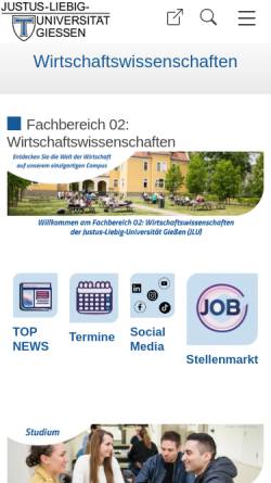 Vorschau der mobilen Webseite www.uni-giessen.de, Fachbereich 02 Wirtschaftswissenschaften