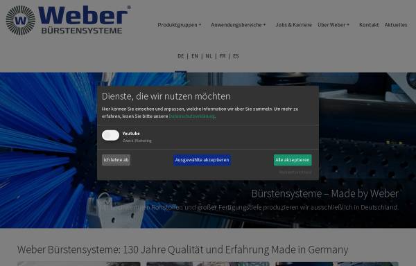 Vorschau von www.weber-buersten.eu, Weber Bürstensysteme GmbH