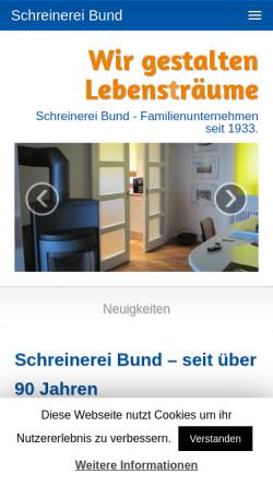 Vorschau der mobilen Webseite www.schreinerei-bund.de, Schreinerei Bund GmbH