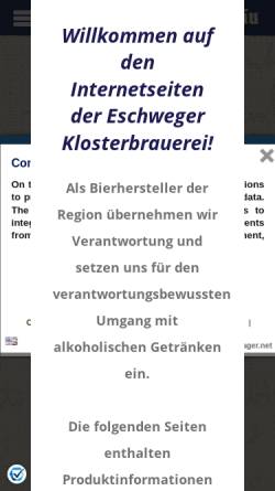Vorschau der mobilen Webseite www.eschweger-klosterbrauerei.de, Eschweger Klosterbrauerei GmbH