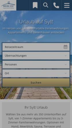 Vorschau der mobilen Webseite www.wiking-sylt.de, Hotel und Appartementvermittlung Wiking