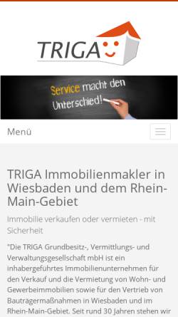 Vorschau der mobilen Webseite www.triga-online.de, Triga Grundbesitz-, Vermittlungs-, und Verwaltungsgesellschaft mbH