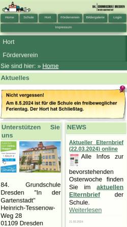 Vorschau der mobilen Webseite cms.sachsen.schule, 84. Grundschule (Hellerau)