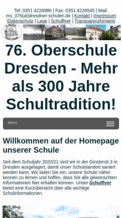 Vorschau der mobilen Webseite www.76-oberschule-dresden.de, 76. Mittelschule (Briesnitz)