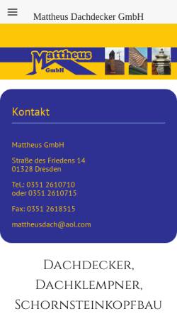 Vorschau der mobilen Webseite www.dachdecker-mattheus.de, Dachdecker Mattheus
