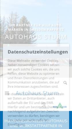 Vorschau der mobilen Webseite www.autohaussturm.de, Peugeot-Autohaus Sturm