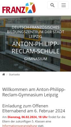 Vorschau der mobilen Webseite www.reclamgymnasium.de, Anton-Philipp-Reclam-Schule