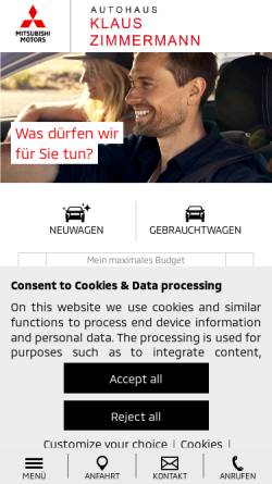 Vorschau der mobilen Webseite www.autohaus-klaus-zimmermann.de, Autohaus Klaus Zimmermann