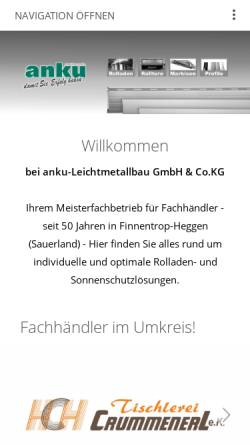 Vorschau der mobilen Webseite www.anku.de, anku-Leichtmetallbau GmbH & Co. KG