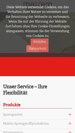 Vorschau der mobilen Webseite www.maxam-deutschland.com, Westspreng GmbH - Sprengstoffe und Sprengtechnik