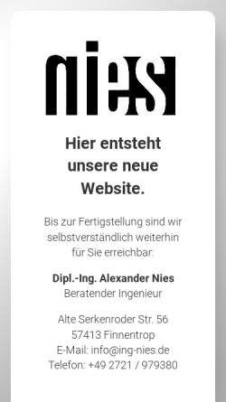 Vorschau der mobilen Webseite www.ing-nies.de, Nies - Ingenieurbüro für Tragwerksplanungen