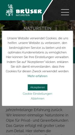 Vorschau der mobilen Webseite www.brueser-naturstein.de, Brüser Naturstein