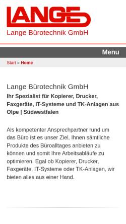 Vorschau der mobilen Webseite www.lange-gmbh.de, Lange Bürotechnik GmbH