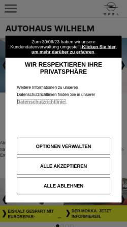 Vorschau der mobilen Webseite www.opel-wilhelm-krumbach.de, Autohaus Wilhelm GmbH u. Co KG