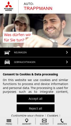 Vorschau der mobilen Webseite www.mitsubishi-trappmann.de, Auto Trappmann