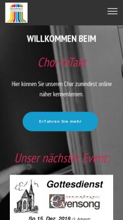 Vorschau der mobilen Webseite www.chorintakt-stuttgart.de, Chor InTakt Stuttgart-Mühlhausen