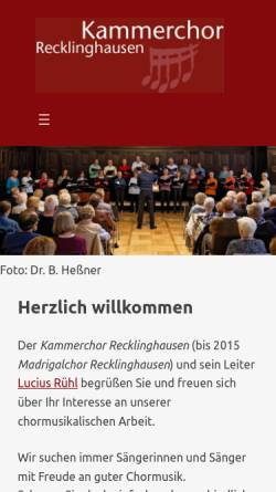 Vorschau der mobilen Webseite www.madrigalchor.de, Kammerchor Recklinghausen e.V.