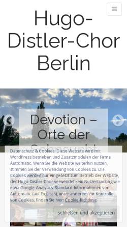 Vorschau der mobilen Webseite www.hugo-distler-chor.de, Hugo-Distler-Chor Berlin