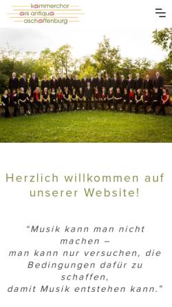 Vorschau der mobilen Webseite www.arsantiqua.de, Kammerchor ars antiqua Aschaffenburg
