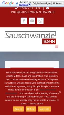 Vorschau der mobilen Webseite sauschwaenzlebahn.de, Museumsbahn Wutachtalbahn
