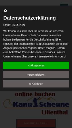 Vorschau der mobilen Webseite www.kanuscheune.de, Kanu-Scheune