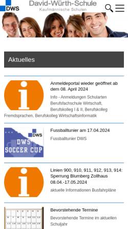 Vorschau der mobilen Webseite www.dws-vs.de, David-Würth-Schule
